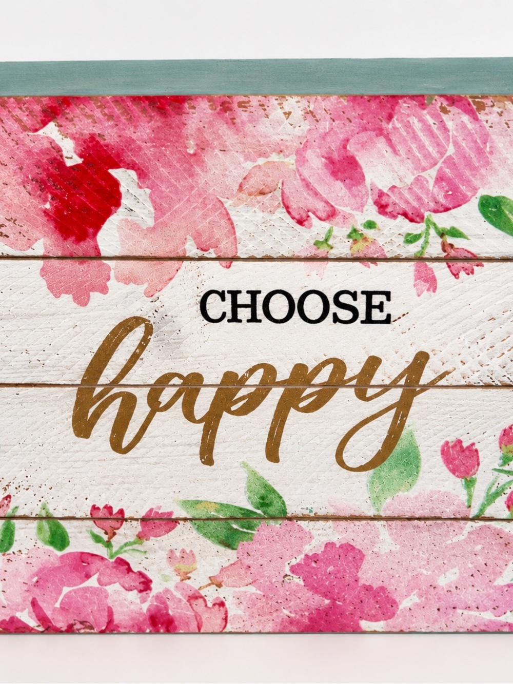 Ashland Pink Floral "Choose Happy" Wall Art with Gold Script
